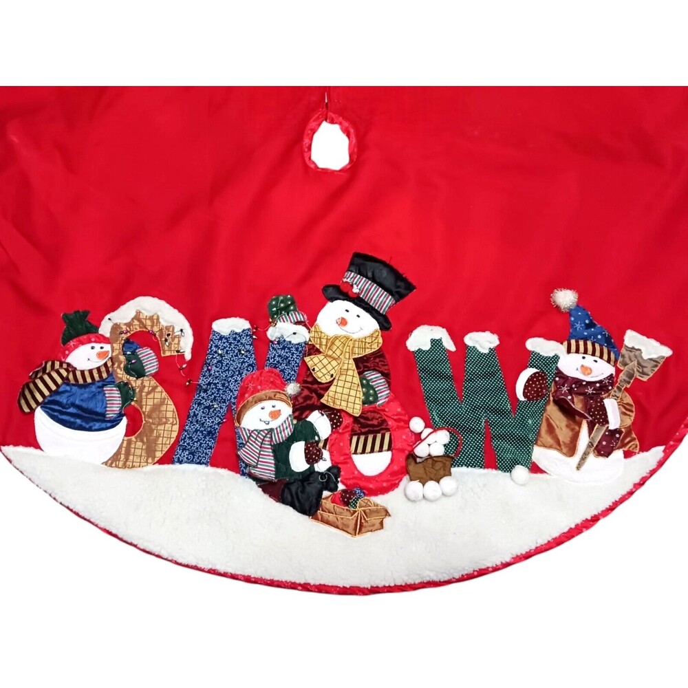 Vintage Christmas Tree Skirt Santa’s Best Christmas Eve Snowman SNOW Appliqué